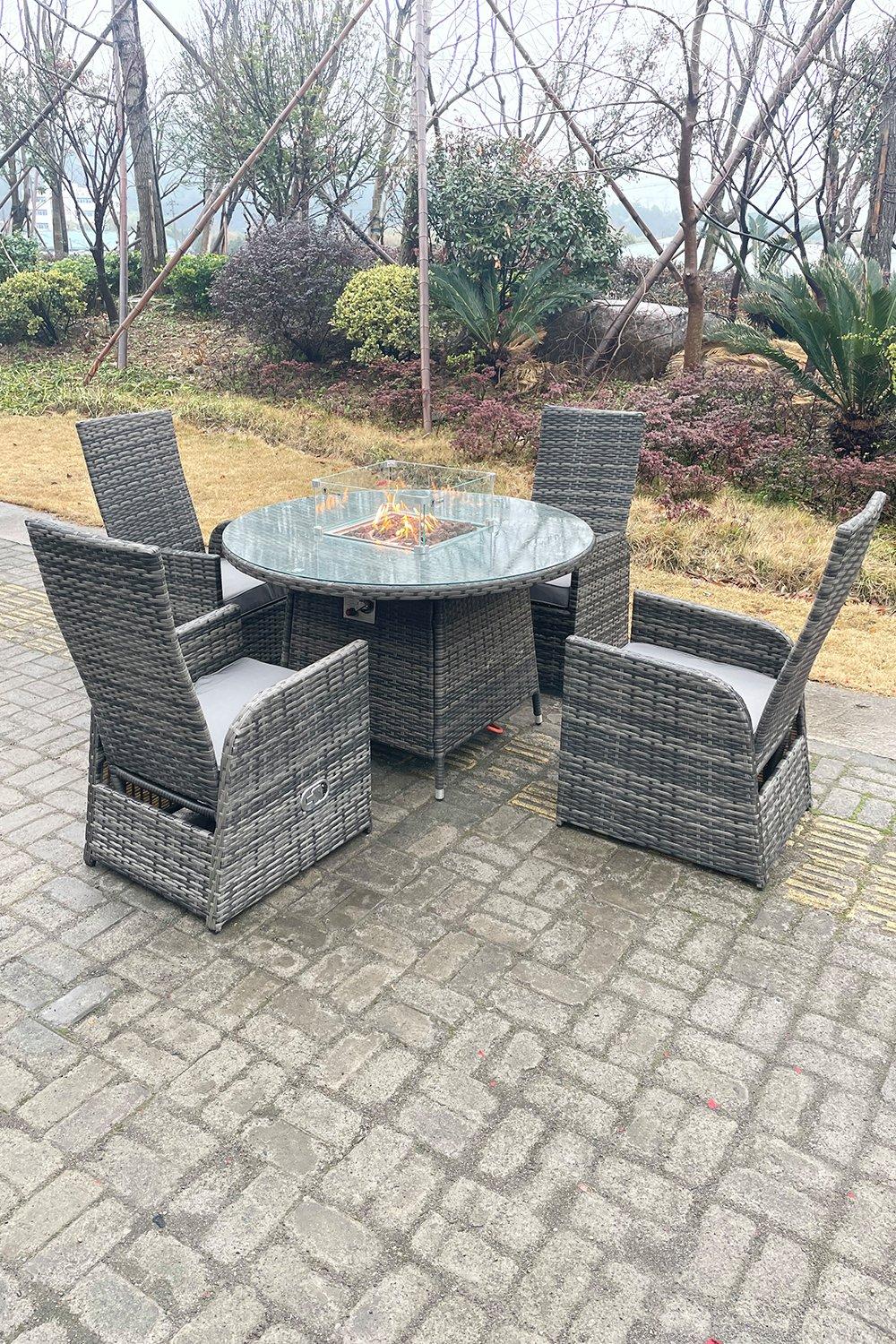 Rattan Gas Fire Pit Round Table Gas Heater Adjustable Chair Set Dining Table And Chair Set 4 Seat